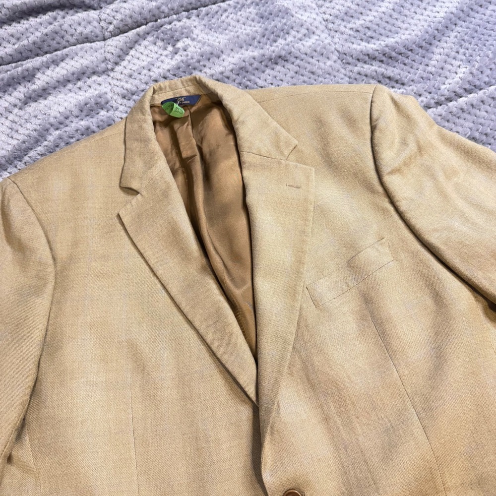 Brooks Brothers 346 Mens 46L Silk Wool Blend Blazer Sport Coat Tan 2 Button